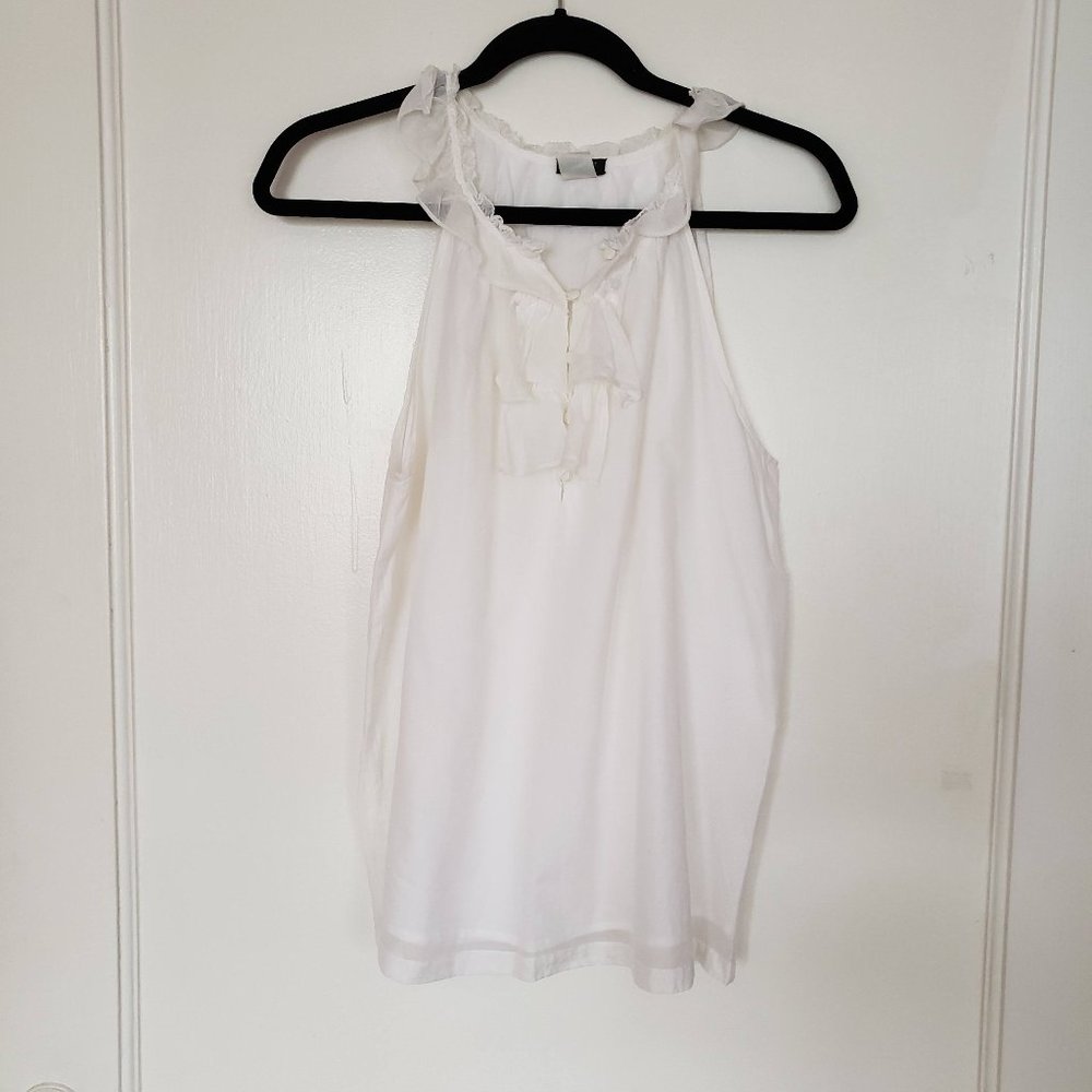 J. Crew White Ruffle Tank Top Size M Linen Blend Sleeveless Blouse